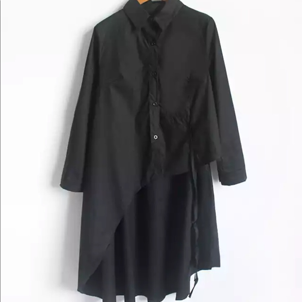 🆕 Black Irregular Long Shirt Loose Coattail Hem
